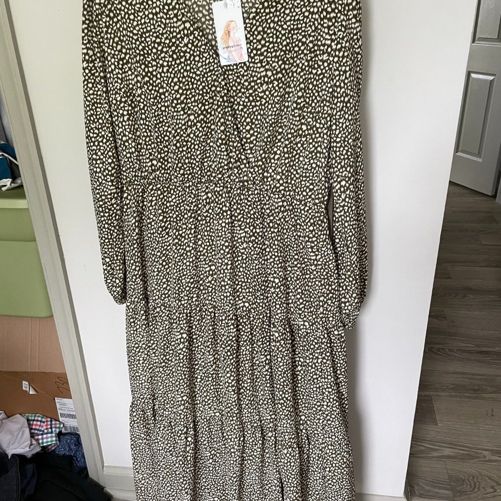 Green Floral Mid Length Dress